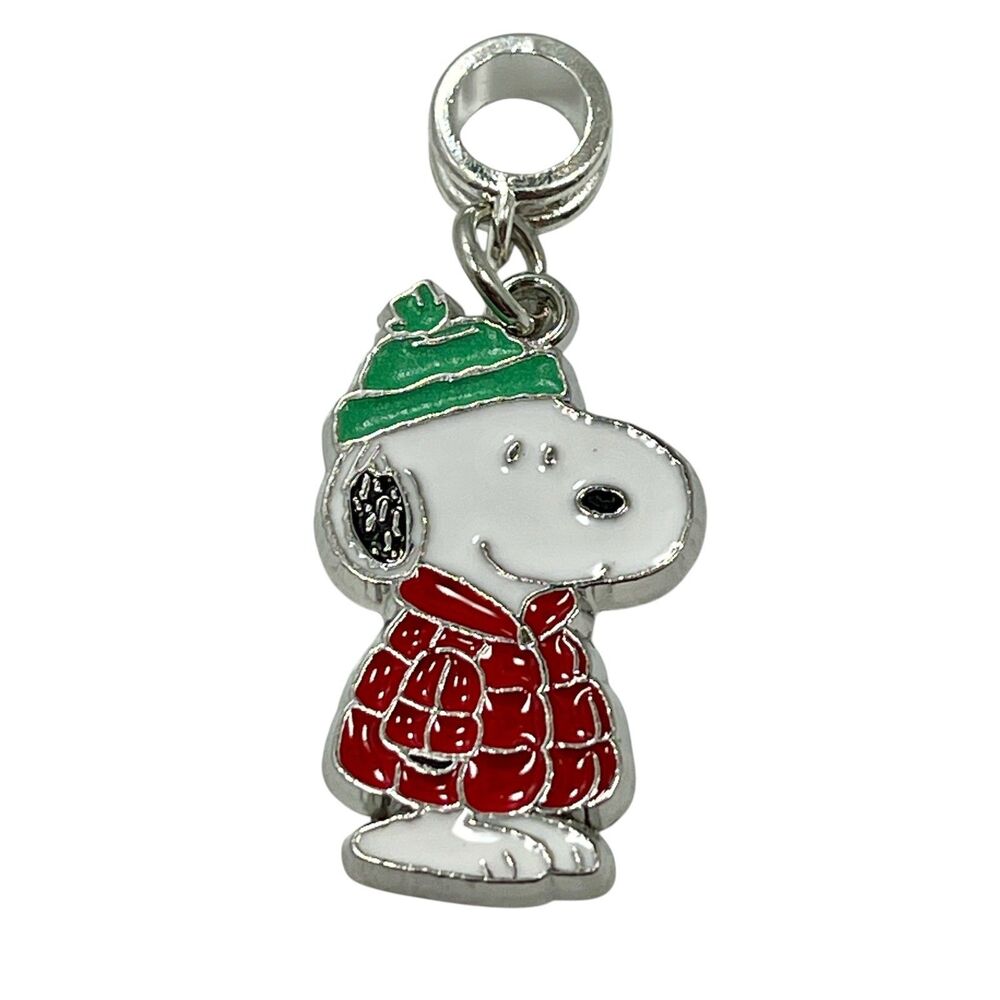 Peanuts Snoopy Beagle Dog Slider European Bead Charm for Bracelet Signed Enamel